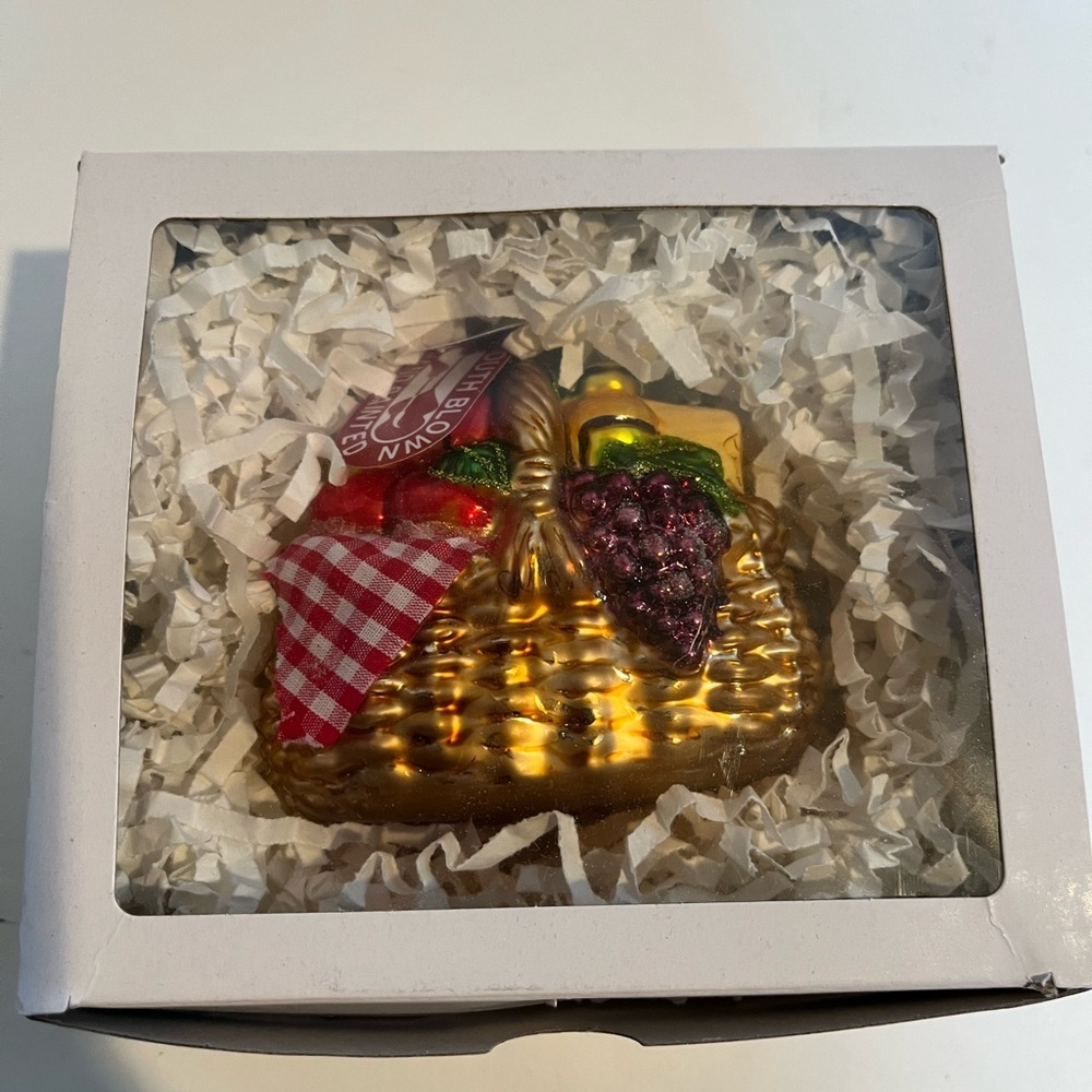Anthropologie Glass Picnic Basket Ornament  New in Box